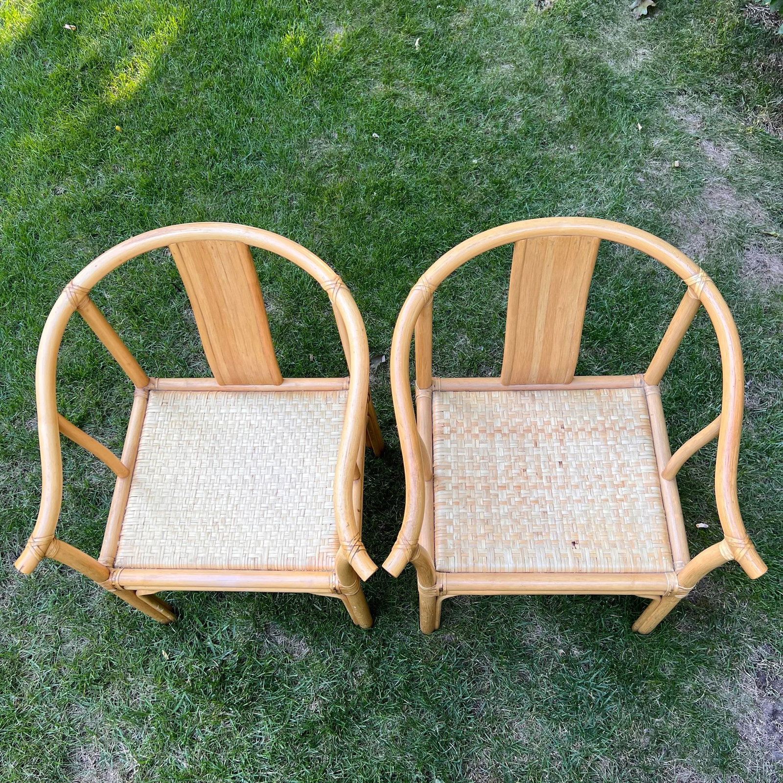 Asian Rattan Horseshoe-Back Armchairs, a Pair - 8