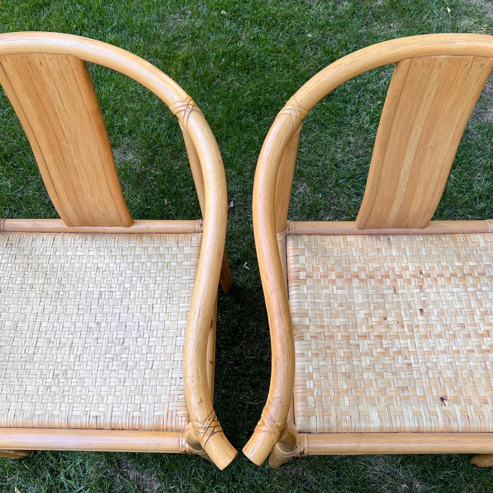 Asian Rattan Horseshoe-Back Armchairs, a Pair - 9