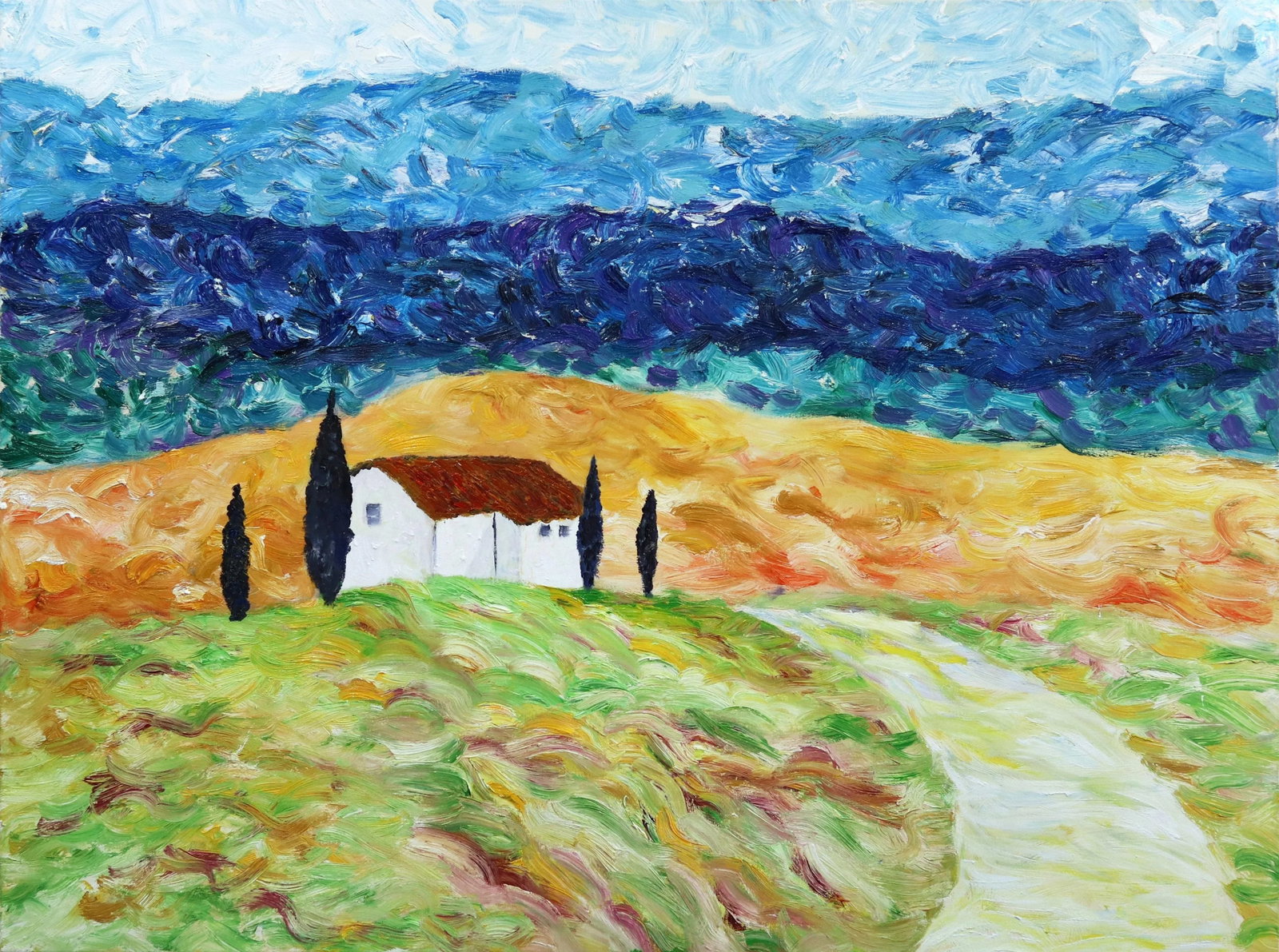 Large Textural Landscape Painting on Canvas "A Summer Feeling" Original Artwork by Katharina Husslei - 10