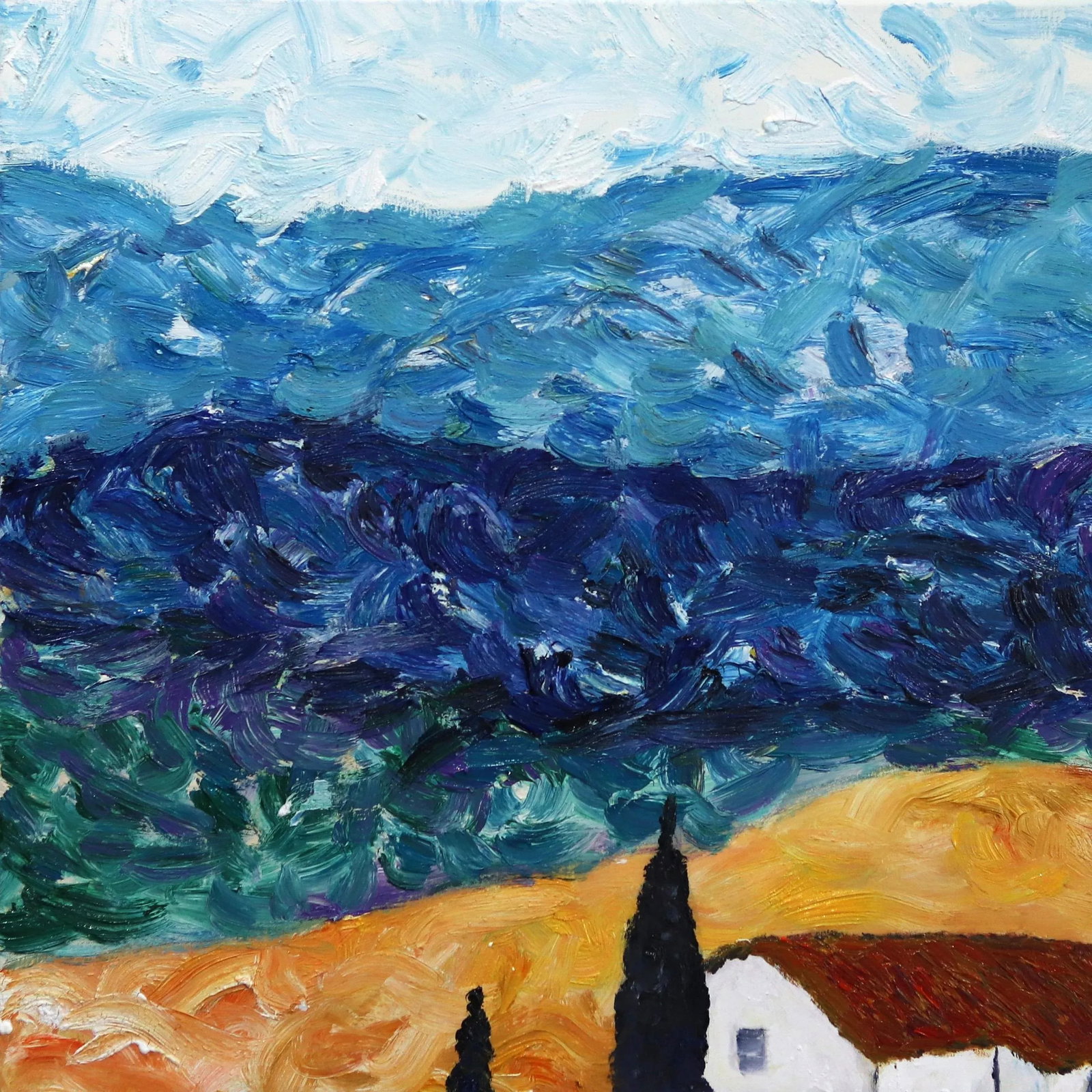 Large Textural Landscape Painting on Canvas "A Summer Feeling" Original Artwork by Katharina Husslei - 2
