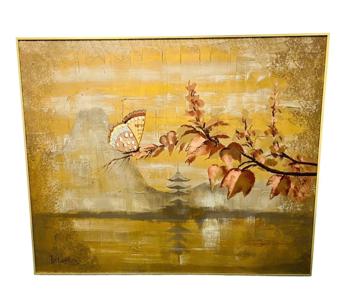 Vintage Lee Reynolds for Vanguard Studios "Asian Sunrise" Pagoda Painting - 12