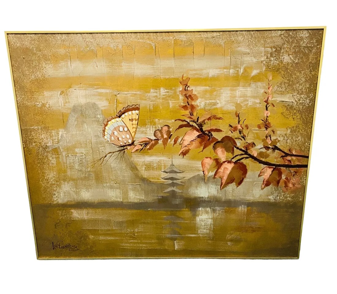Vintage Lee Reynolds for Vanguard Studios "Asian Sunrise" Pagoda Painting - 2