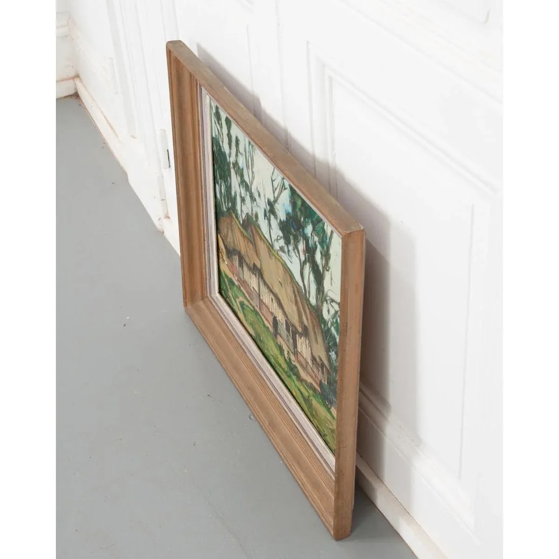 Vintage French Oil on Board Framed Painting of a Cottage - 3