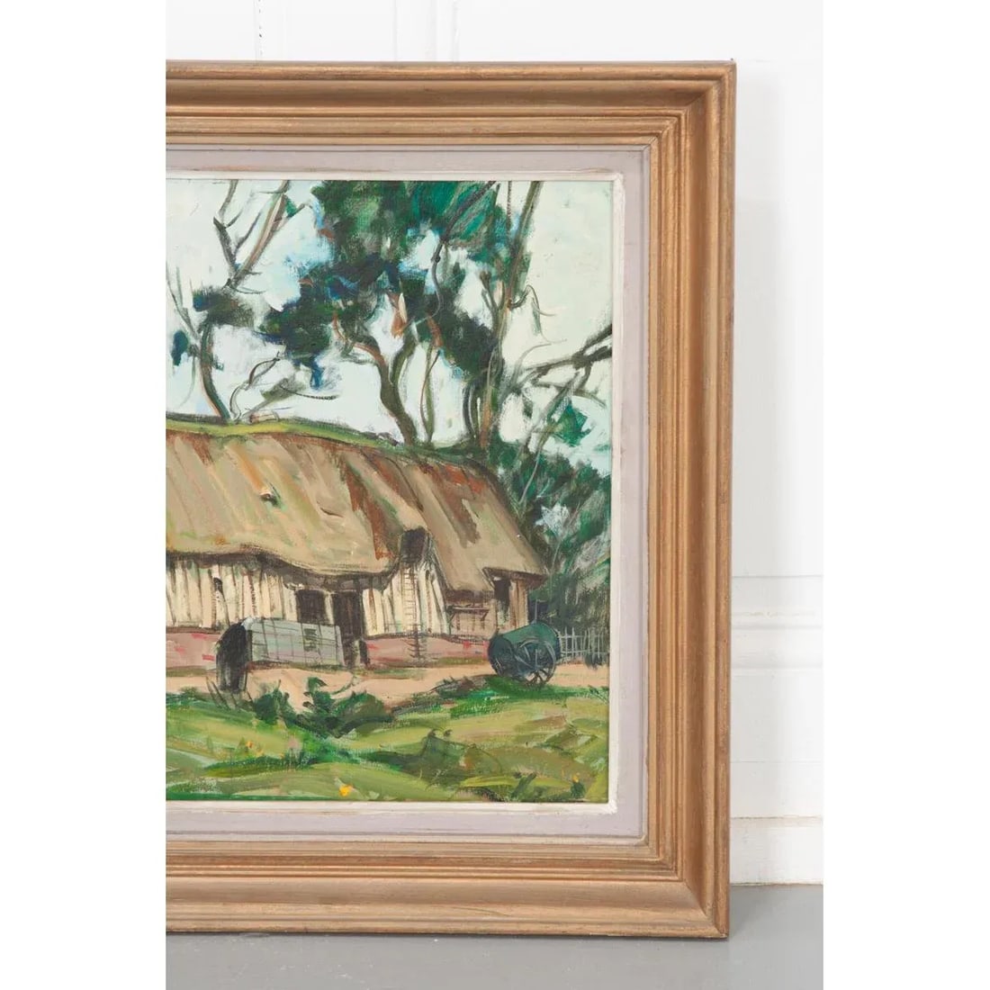 Vintage French Oil on Board Framed Painting of a Cottage - 4
