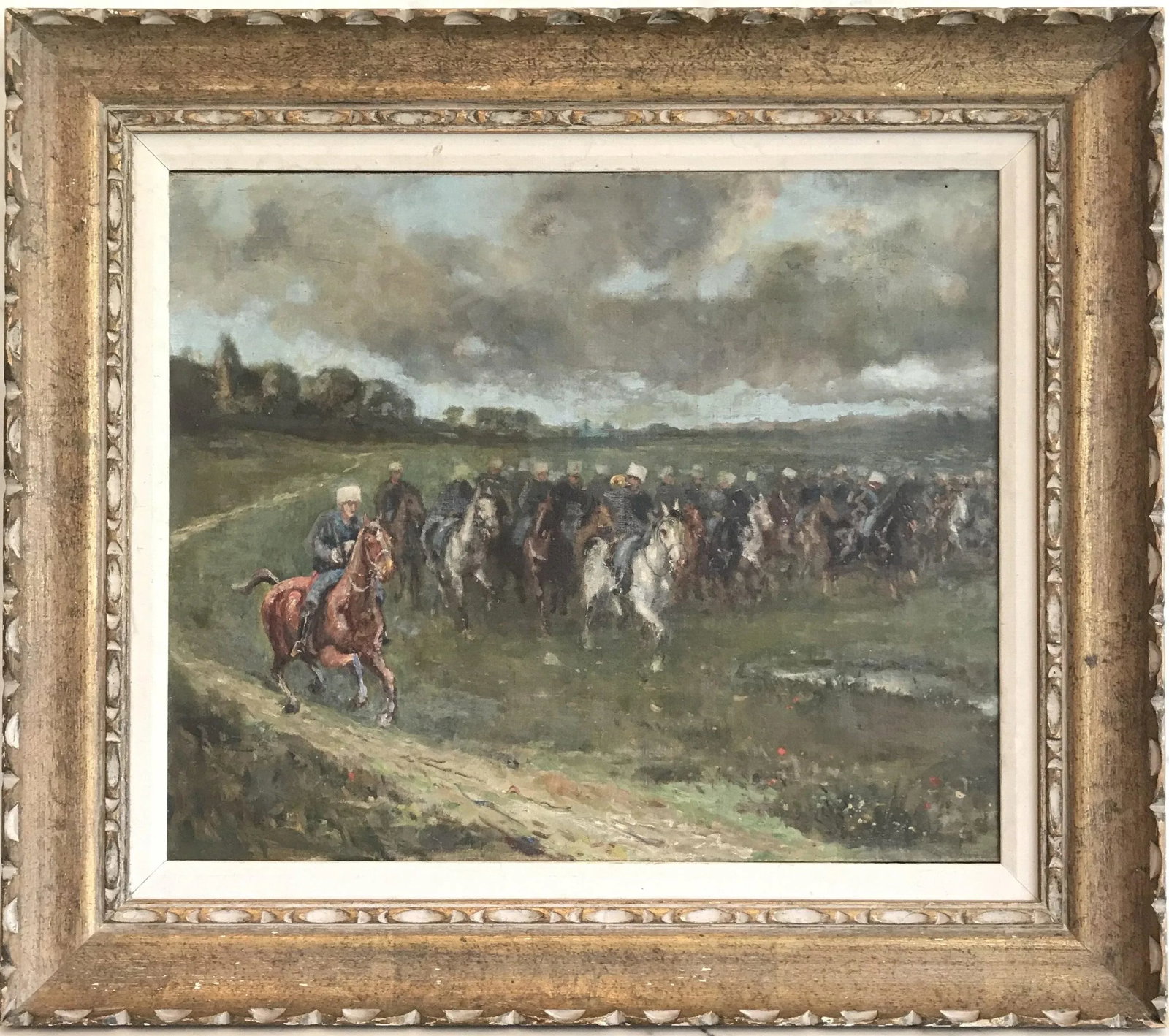 Early French Impressionist Oil Painting of Advancing Equestrian Army - 2