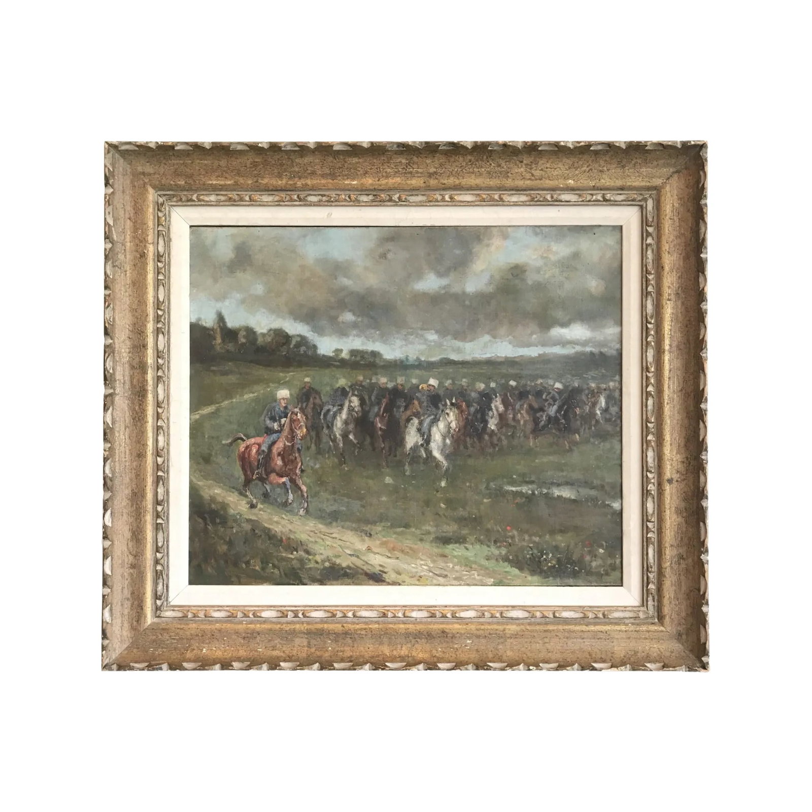 Early French Impressionist Oil Painting of Advancing Equestrian Army - 9