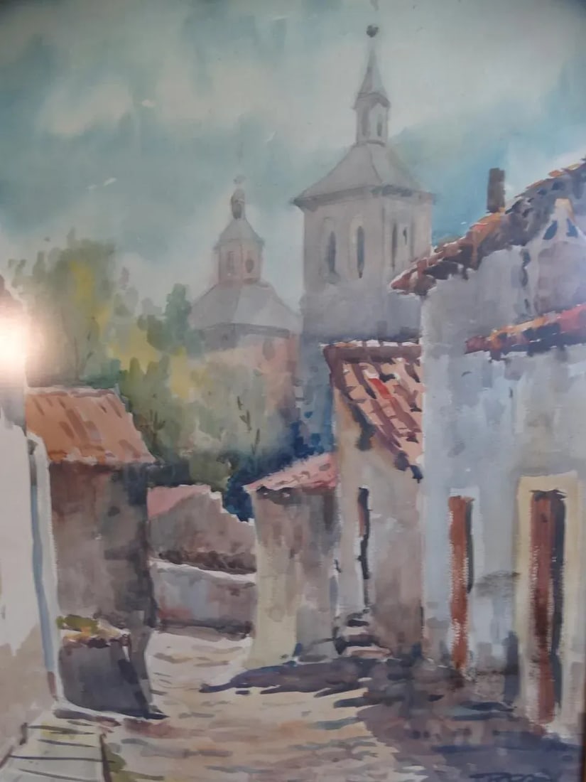 J. Porcel - Mexican Village - Watercolor 1940s-50s - 2