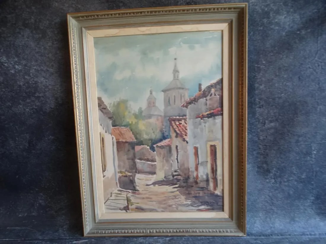 J. Porcel - Mexican Village - Watercolor 1940s-50s - 3