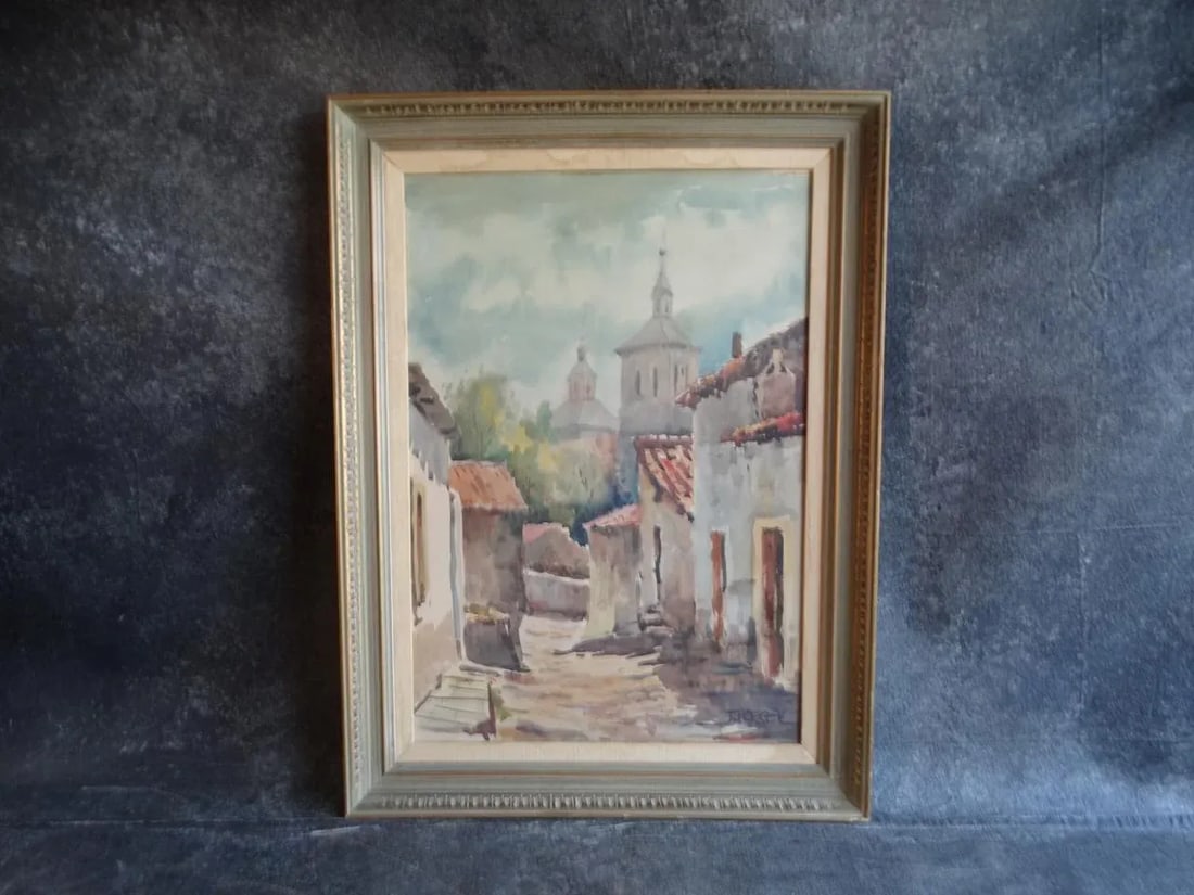 J. Porcel - Mexican Village - Watercolor 1940s-50s - 4