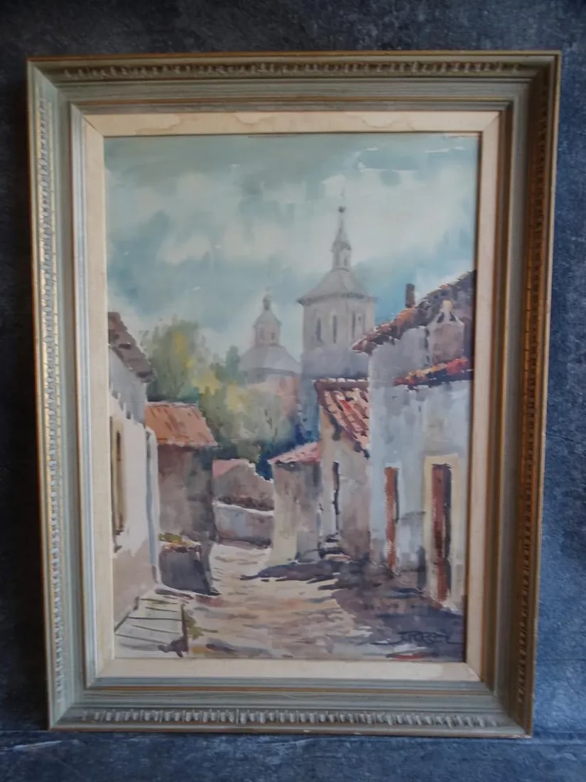 J. Porcel - Mexican Village - Watercolor 1940s-50s - 8