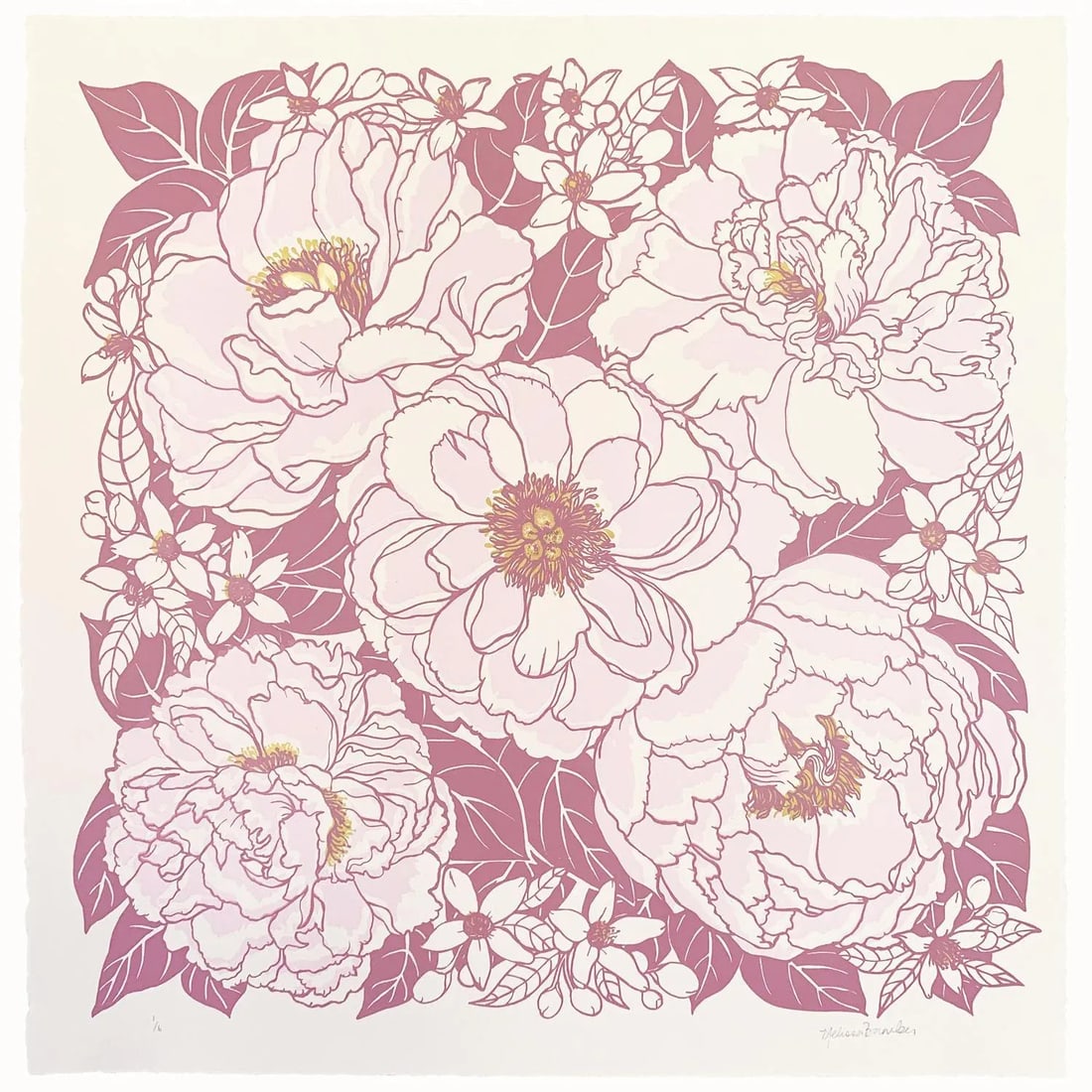 Pink Peonies Hand Silk-Screened Framed Art Print - 4