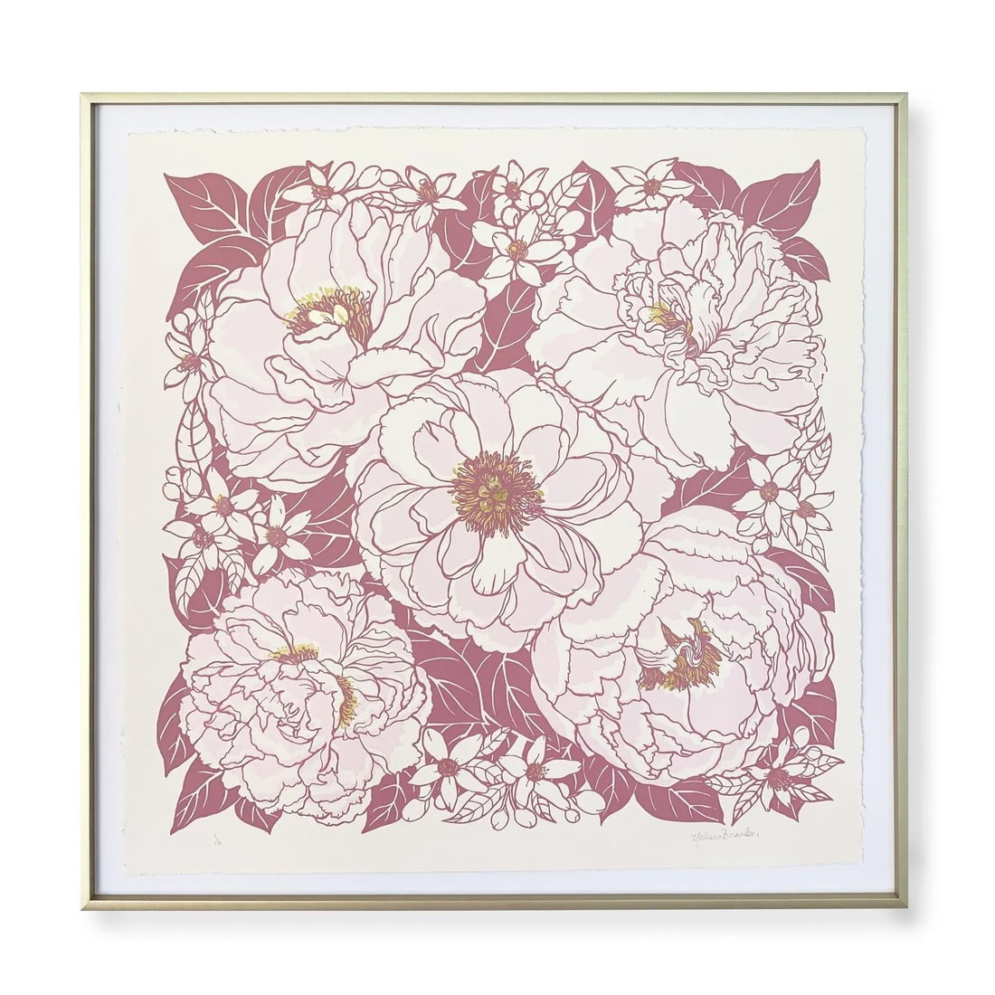 Pink Peonies Hand Silk-Screened Framed Art Print - 5