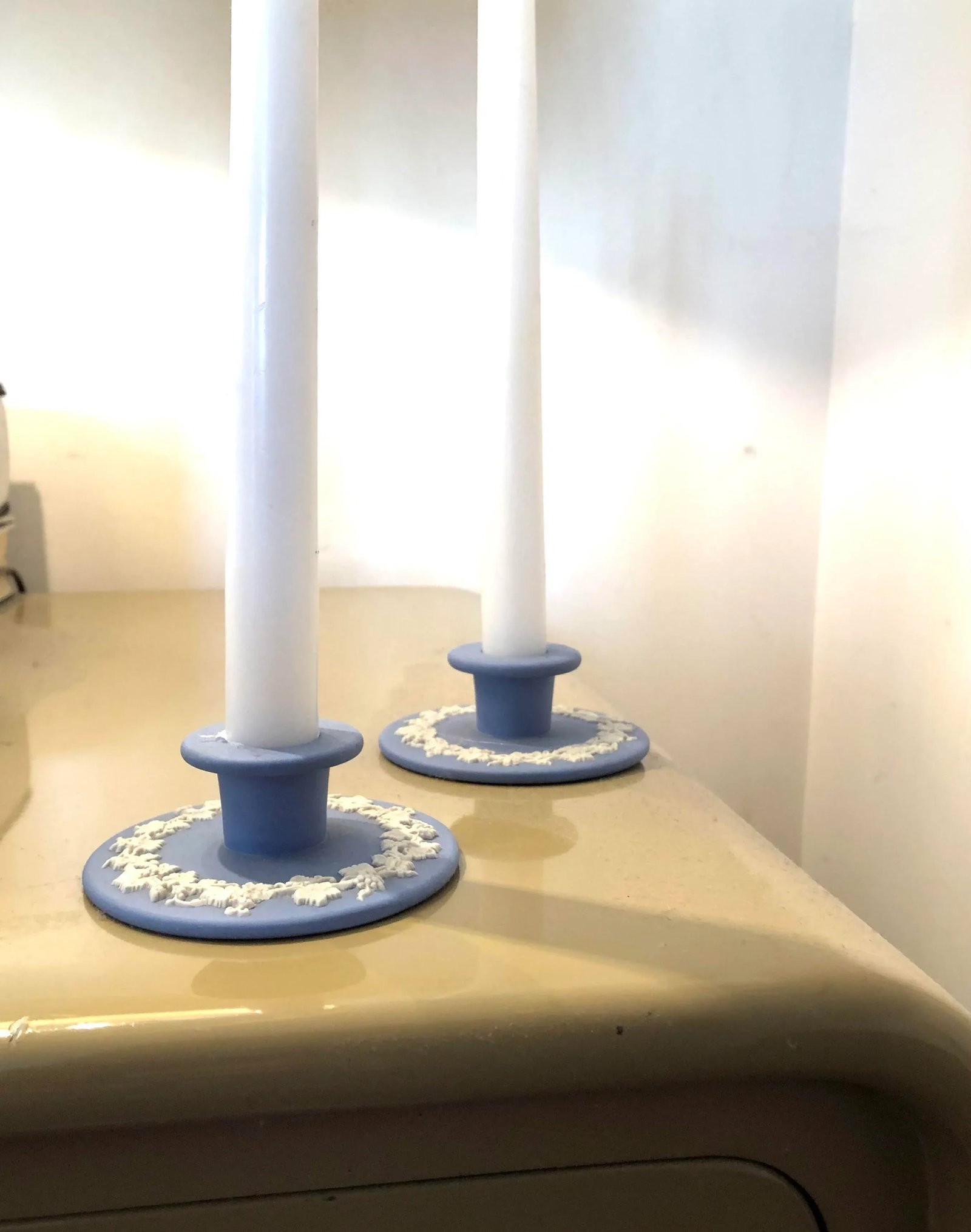Vintage Blue and White Regency Wedgwood Candlesticks - 3