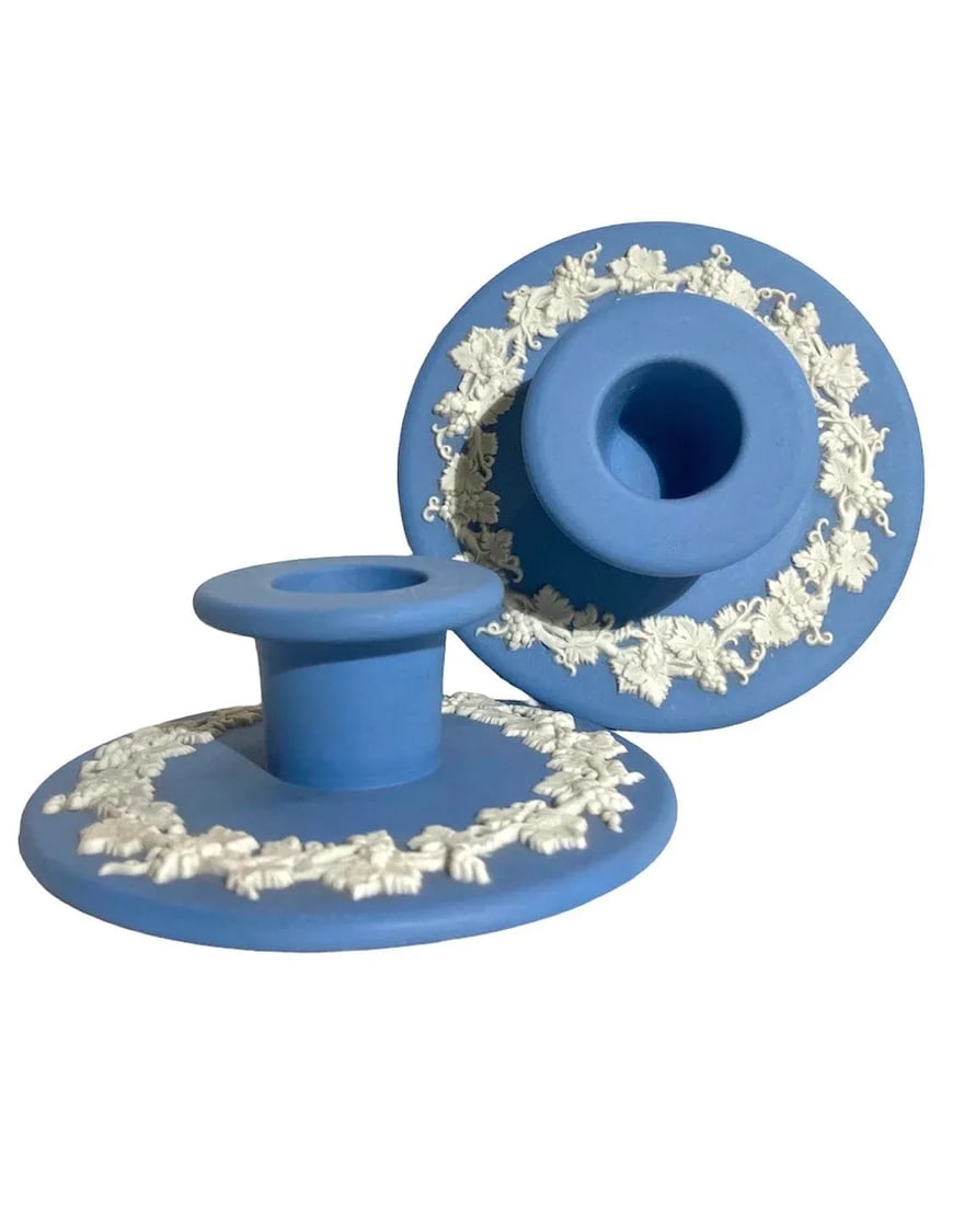 Vintage Blue and White Regency Wedgwood Candlesticks - 6