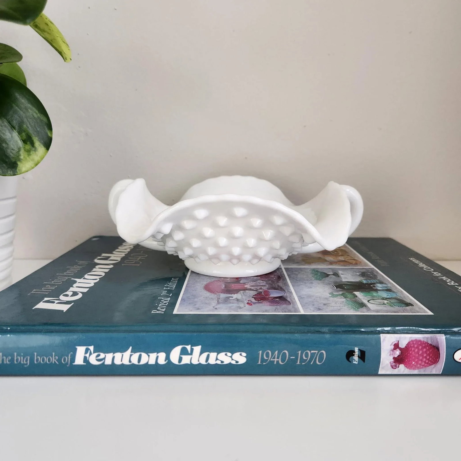 Mid 20th Century Fenton Hobnail Ruffled Edge Candy Dish Compote - 8