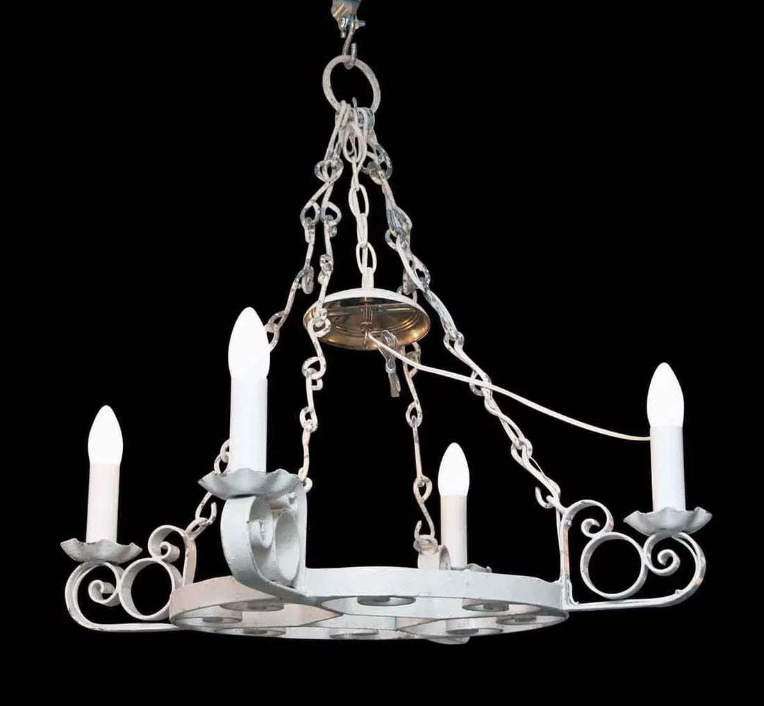 Wrought Iron Arts & Crafts Four Light White Chandelier - 2