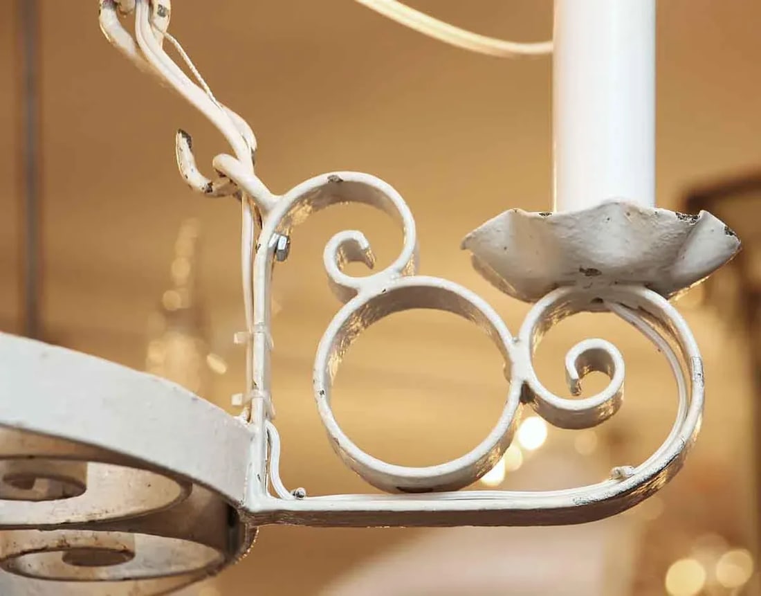 Wrought Iron Arts & Crafts Four Light White Chandelier - 3
