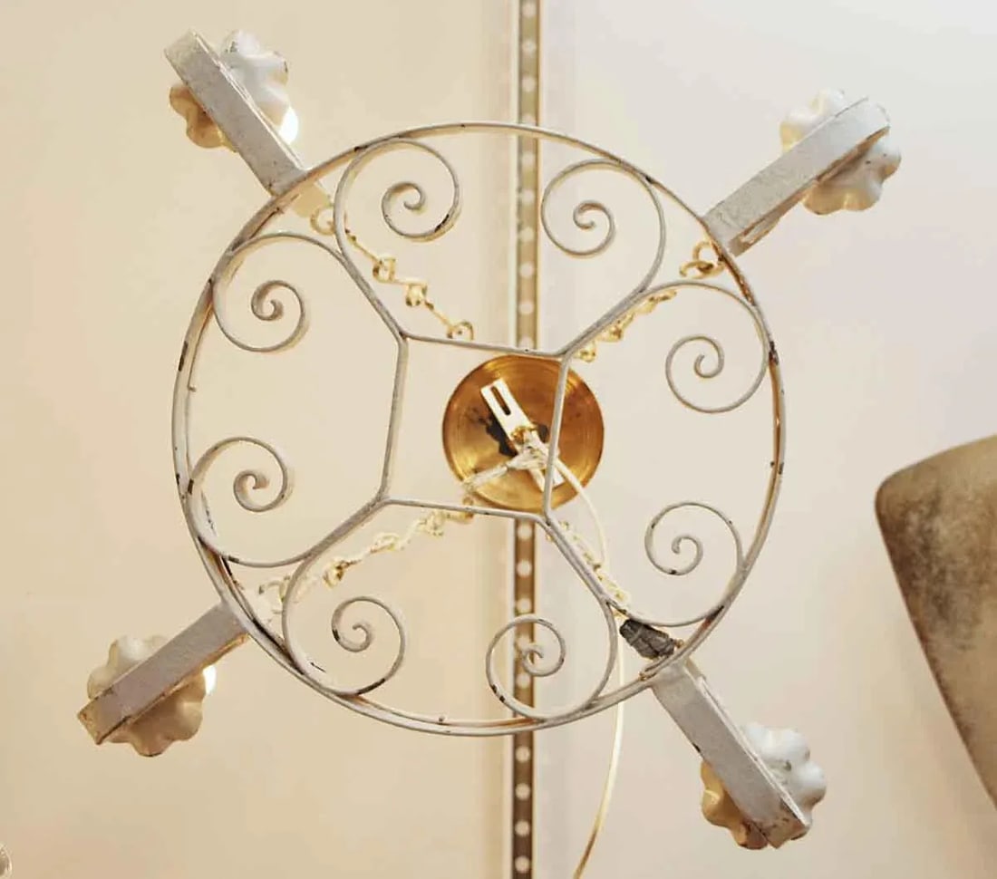 Wrought Iron Arts & Crafts Four Light White Chandelier - 4