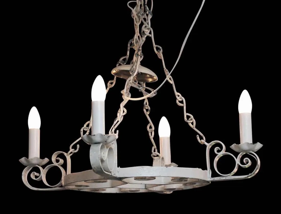 Wrought Iron Arts & Crafts Four Light White Chandelier - 5