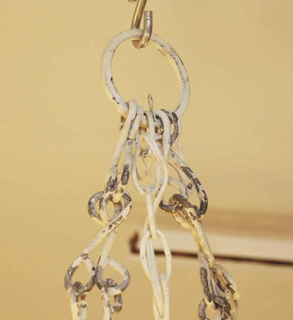 Wrought Iron Arts & Crafts Four Light White Chandelier - 6