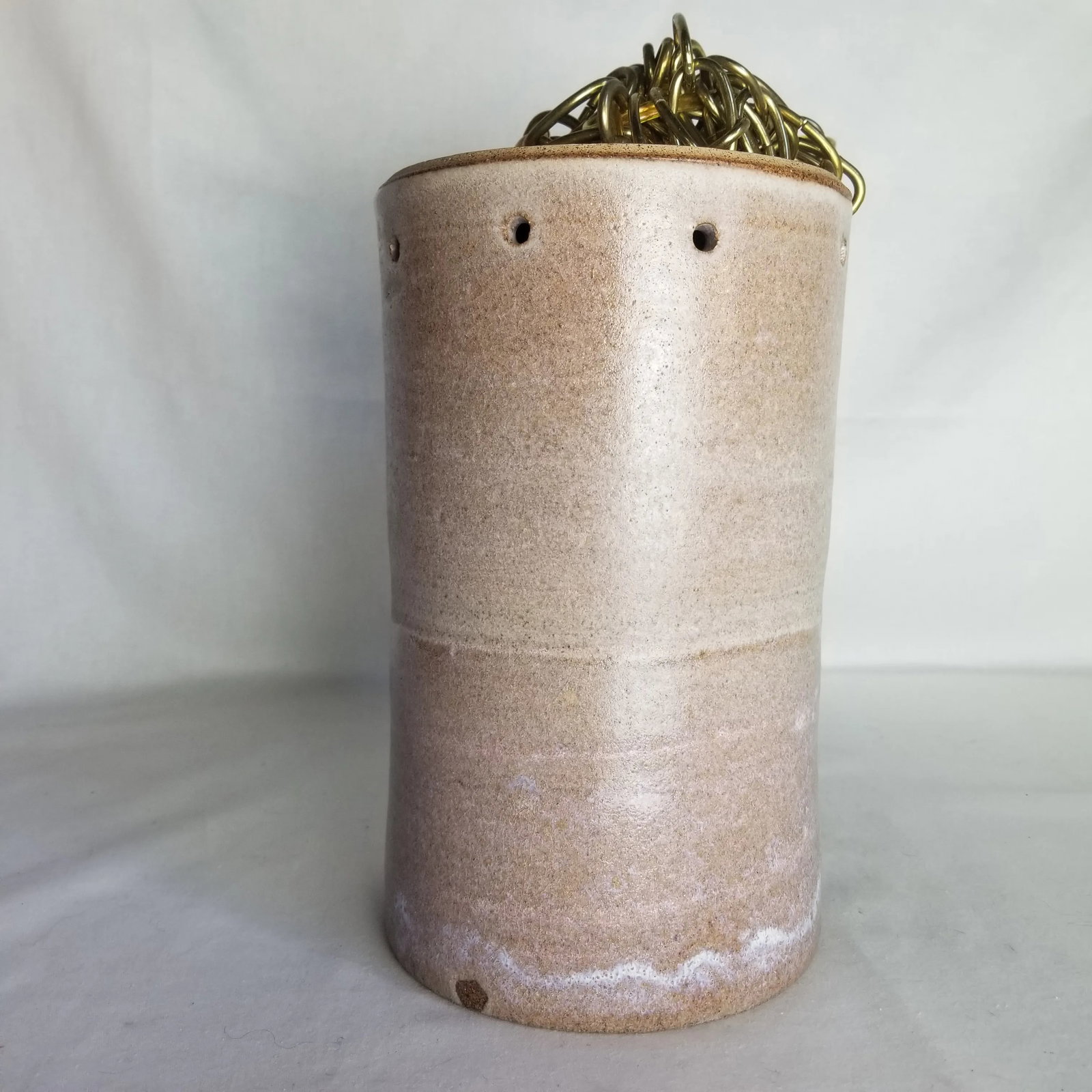 1970s Ceramic Pendant Light Fixture by Flynn Sochon With Brass Chain - 2