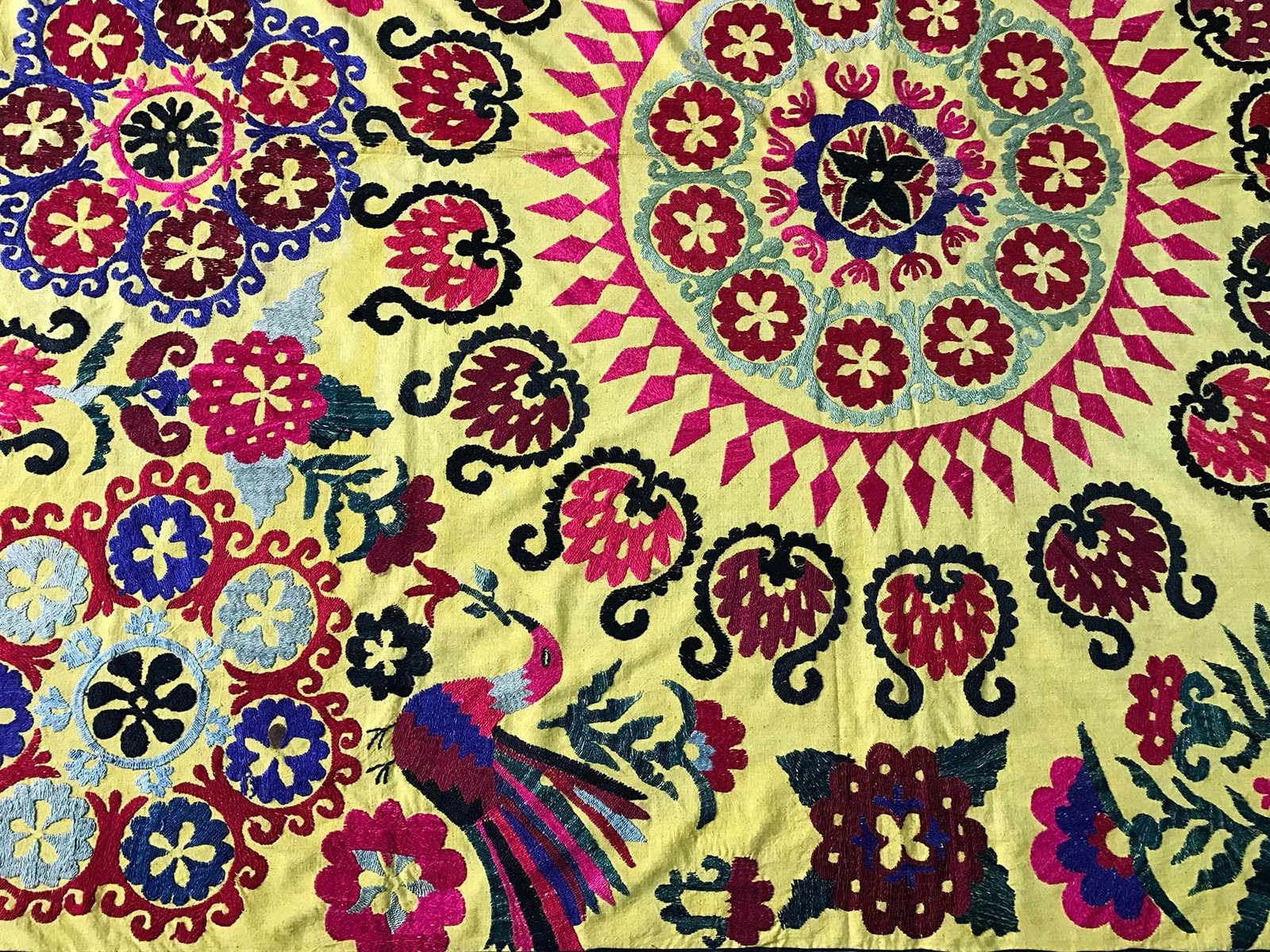 Vintage Yellow Bird Pattern Suzani - 5