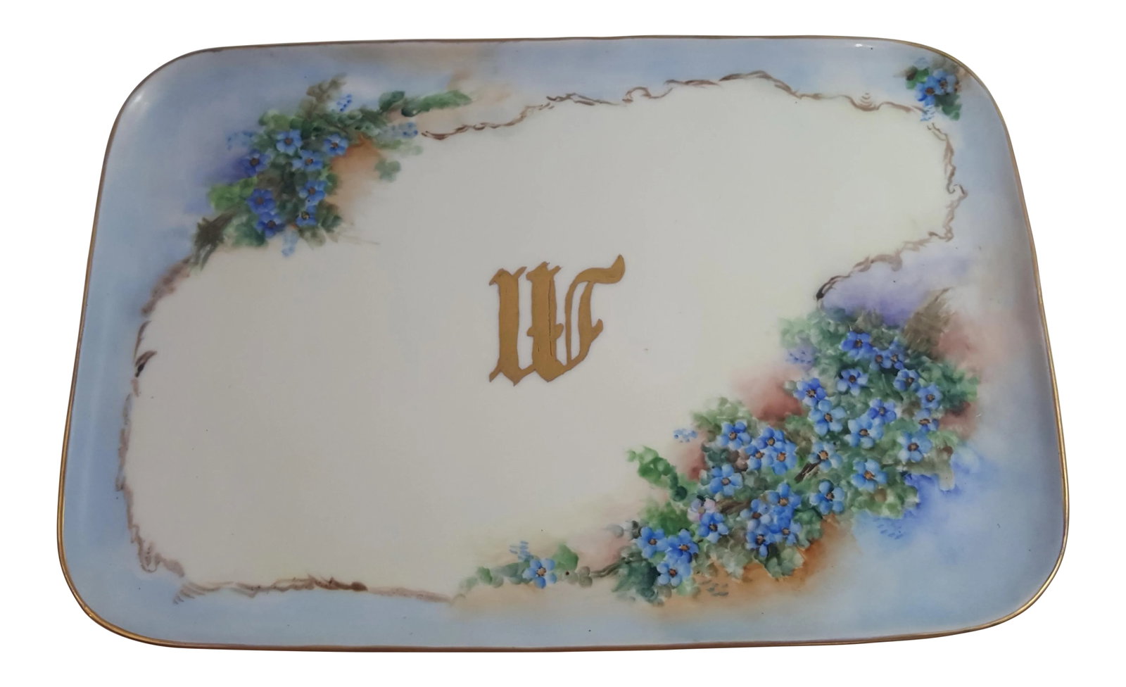 French Limoges Blue Floral Monogrammed Tray: Floral monogrammed limoges tray signed by F Hayes. Features a floral motif. Condition: Alterations: Original Condition Unaltered Imperfections: Some Imperfections Condition Notes: Excellent - Minor we