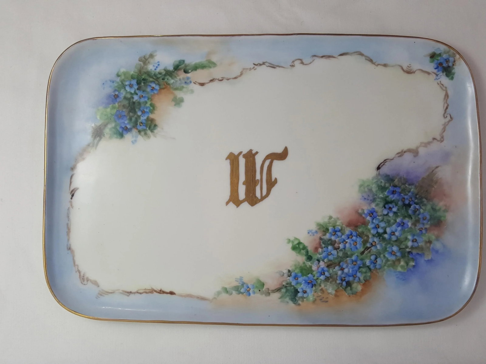 French Limoges Blue Floral Monogrammed Tray - 3
