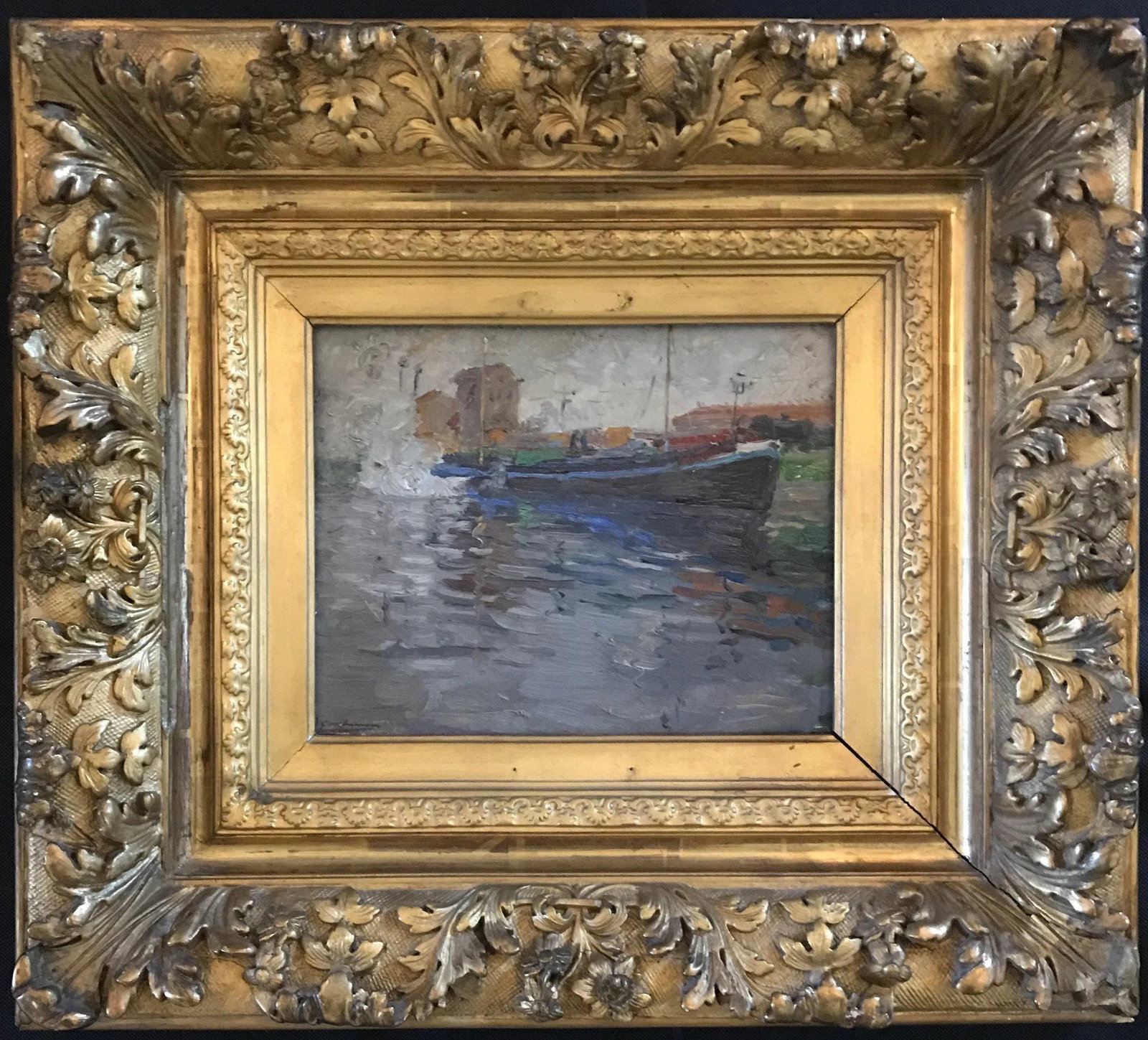 1920s French Nautical Impressionist Oil Painting by E. Godfrinon, Framed - 2