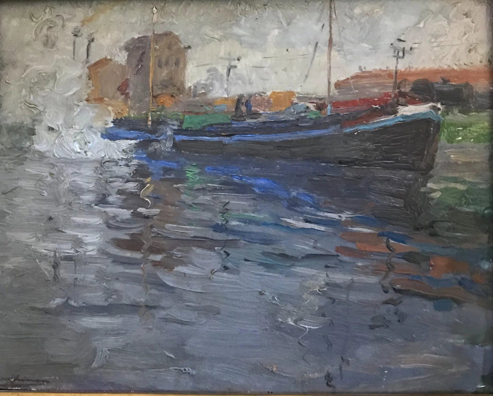 1920s French Nautical Impressionist Oil Painting by E. Godfrinon, Framed - 3