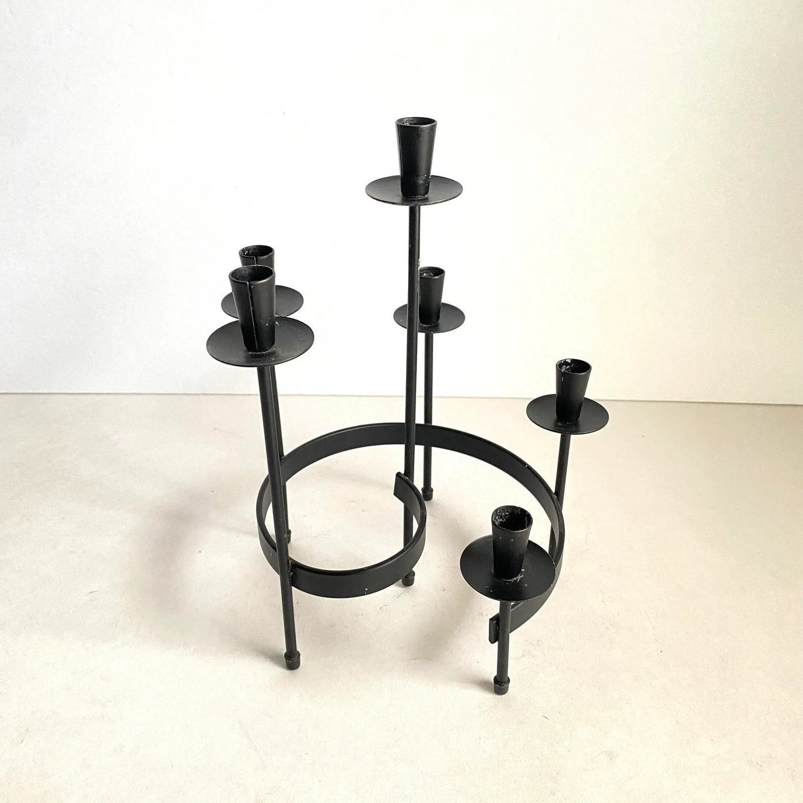 Mid Century Style Black Metal Candlestick Holder Candelabra - 2