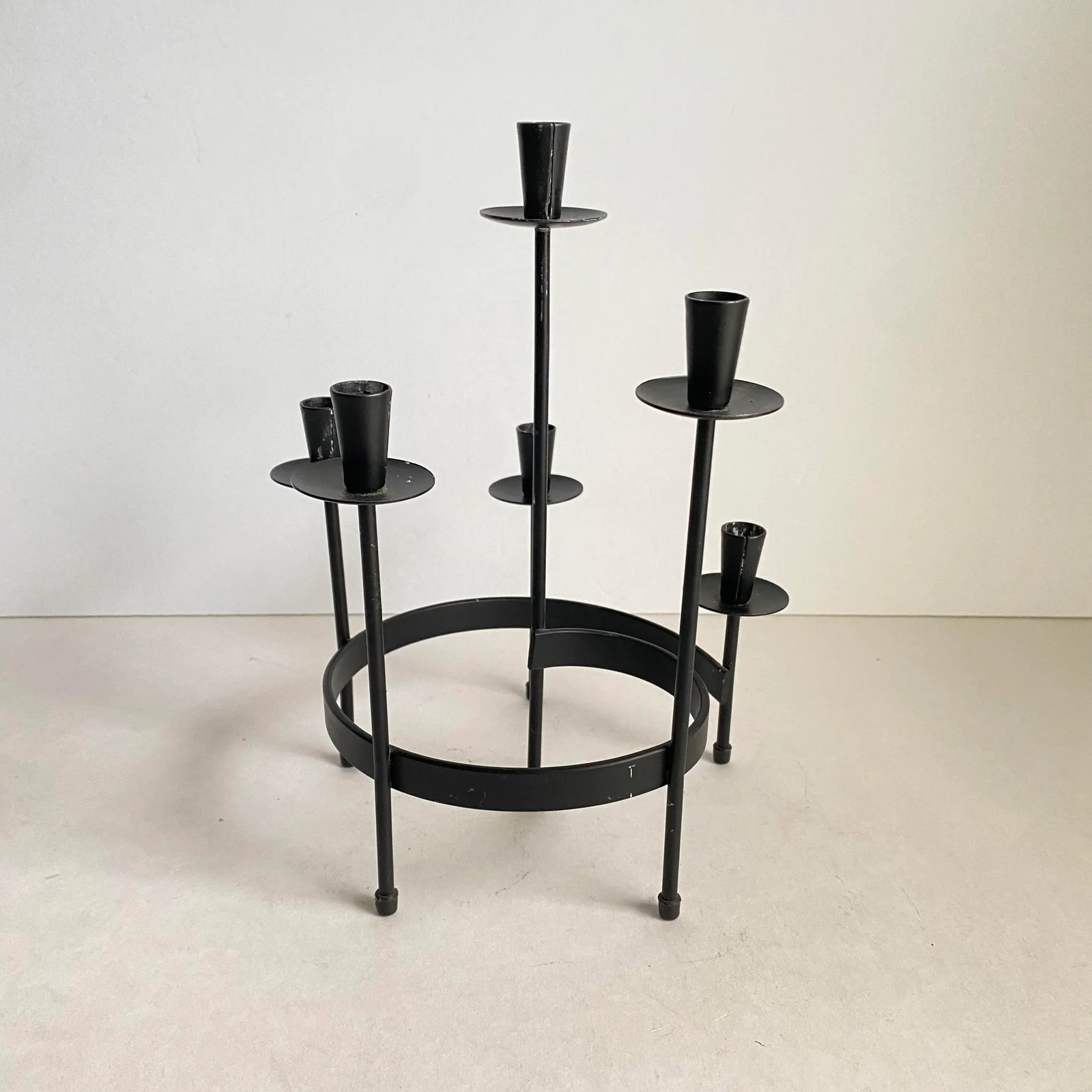 Mid Century Style Black Metal Candlestick Holder Candelabra - 3