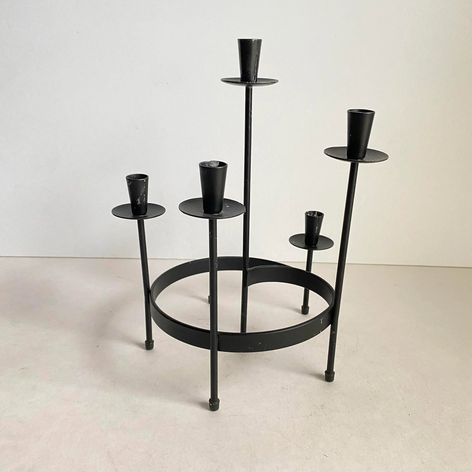 Mid Century Style Black Metal Candlestick Holder Candelabra - 4