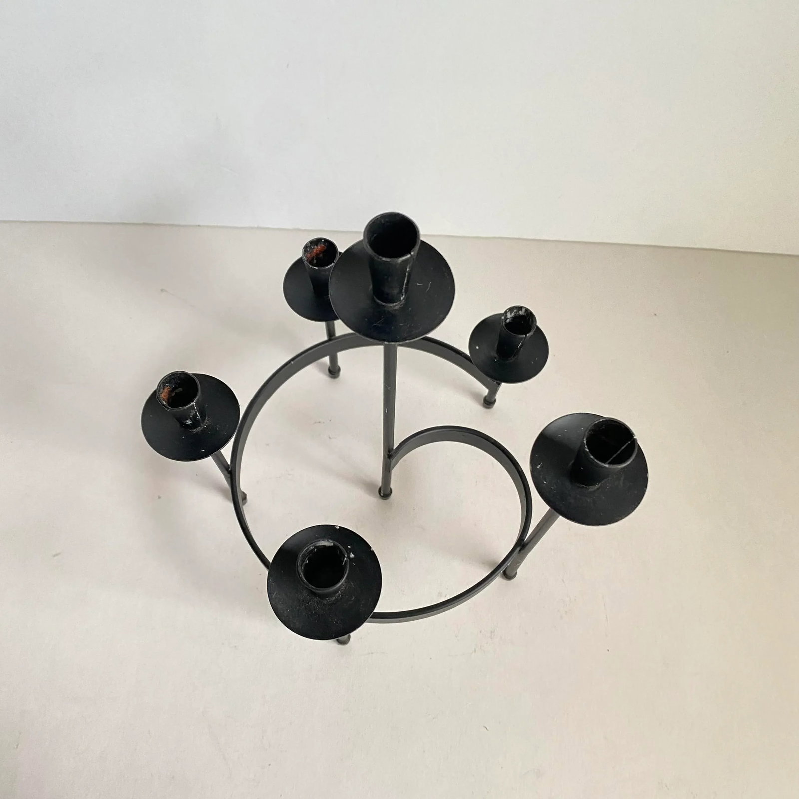 Mid Century Style Black Metal Candlestick Holder Candelabra - 5