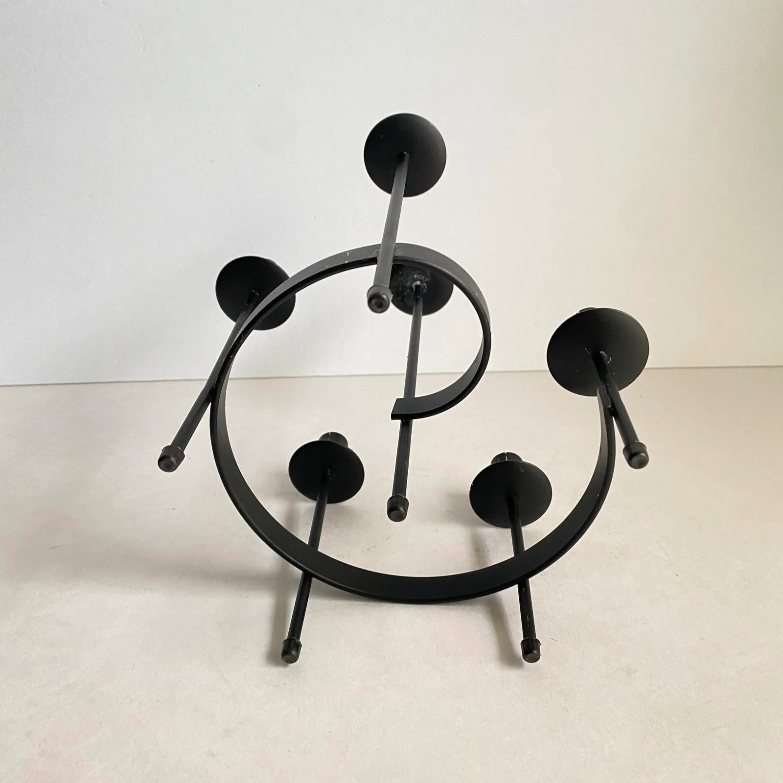 Mid Century Style Black Metal Candlestick Holder Candelabra - 7