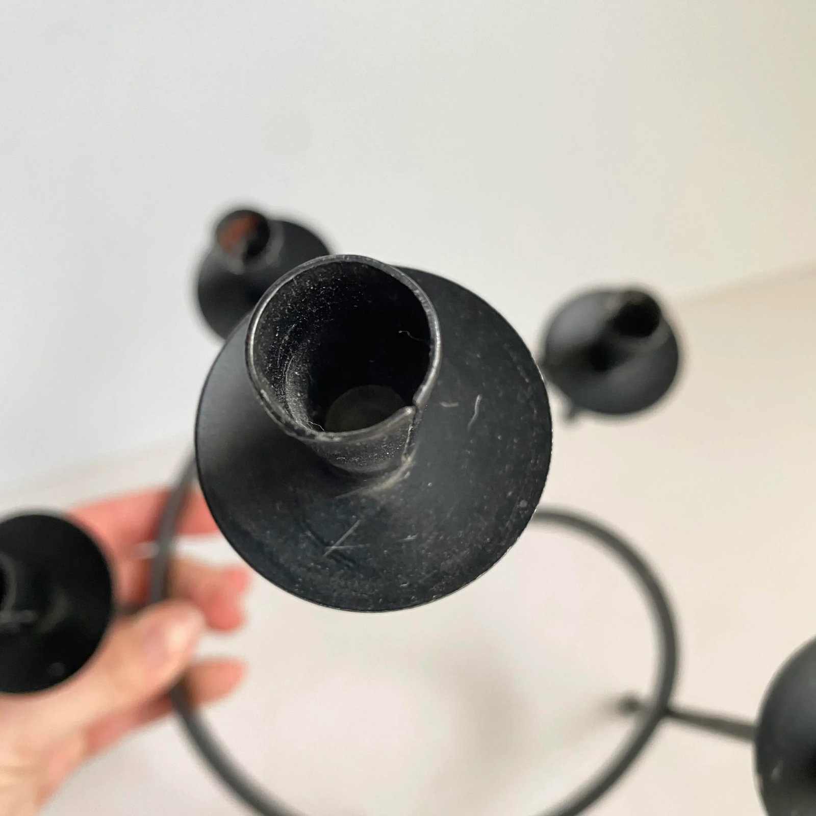 Mid Century Style Black Metal Candlestick Holder Candelabra - 8