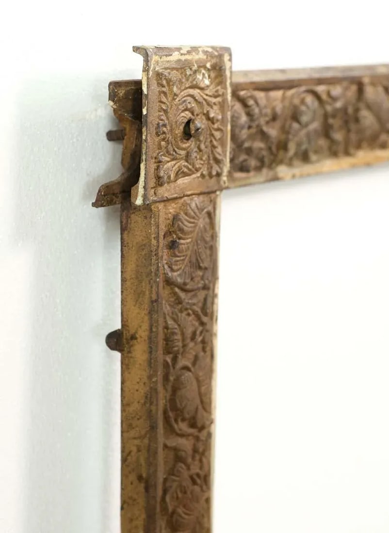 Antique Cast Iron Fireplace Frame Insert With Foliage Details - 5