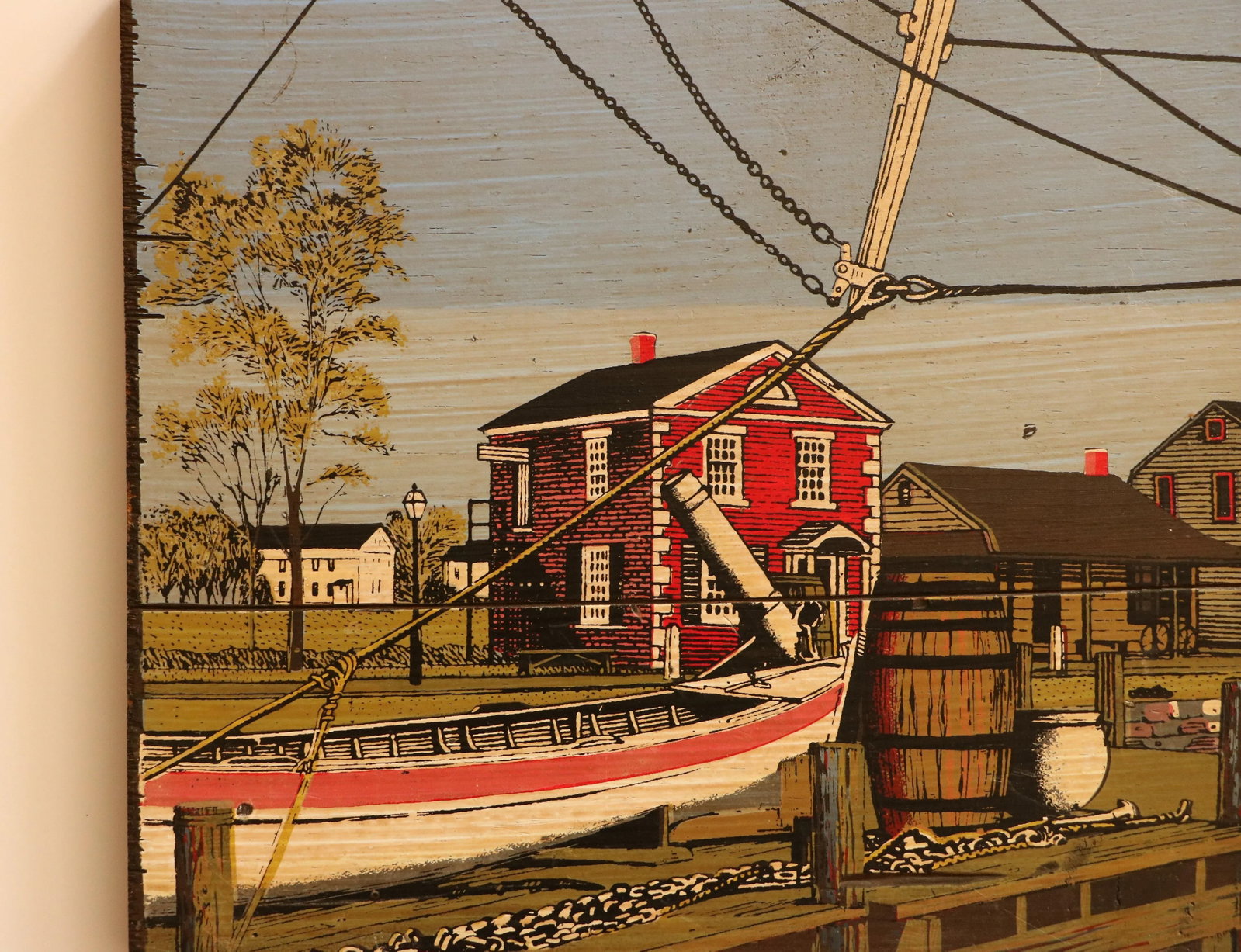 New England Harbor Scene Wood Panel Screen Print - 3
