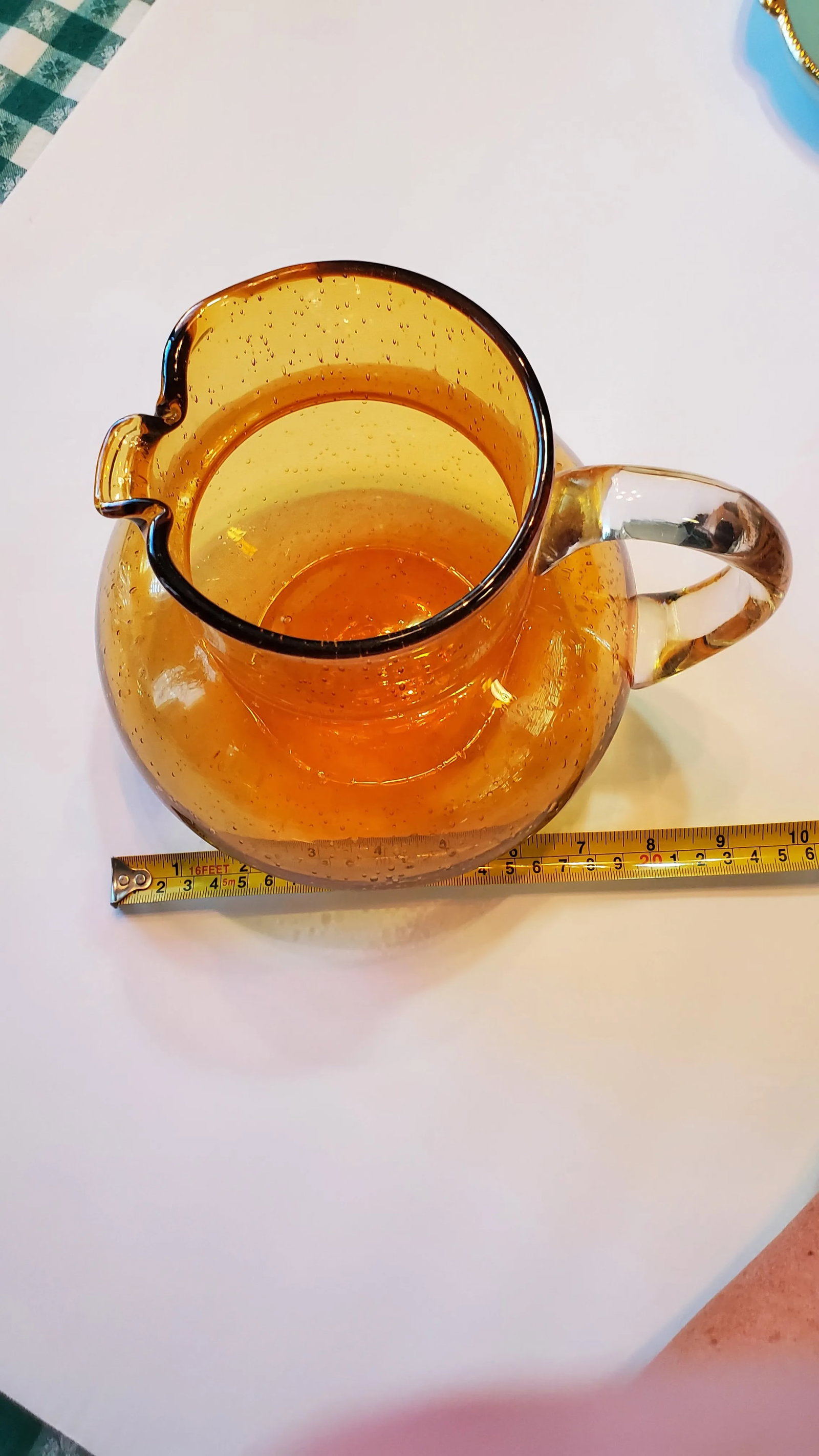 Mid-Century Modern 1970s Amber Glass Hand Blown Pitcher - 6