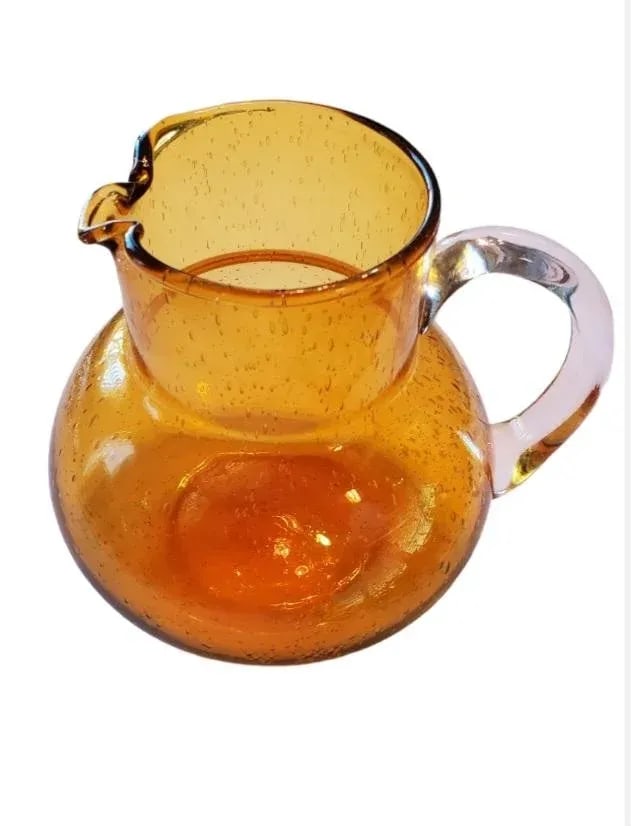 Mid-Century Modern 1970s Amber Glass Hand Blown Pitcher - 8