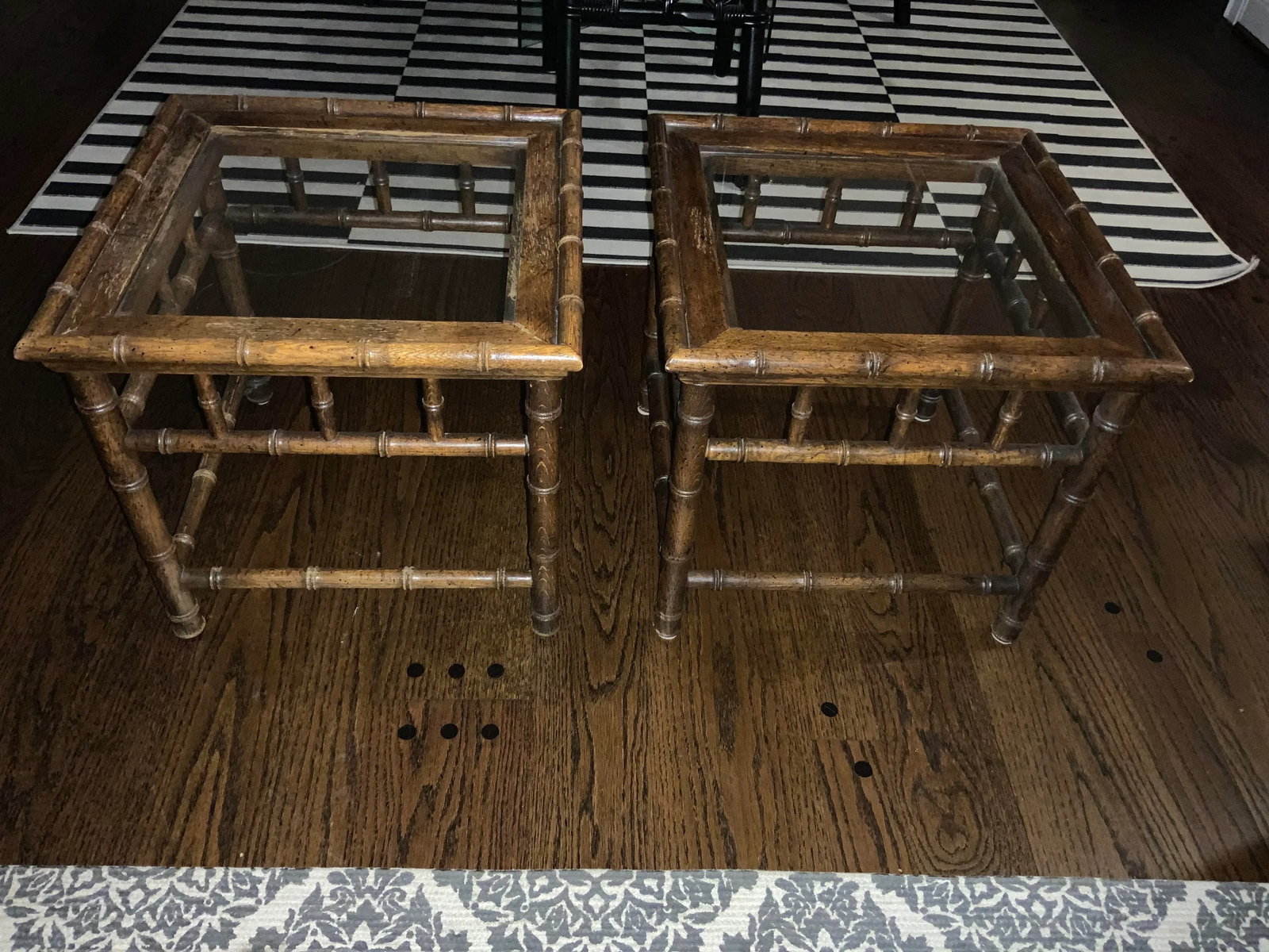 1970s Faux Bamboo Wood and Glass End Tables - a Pair - 13