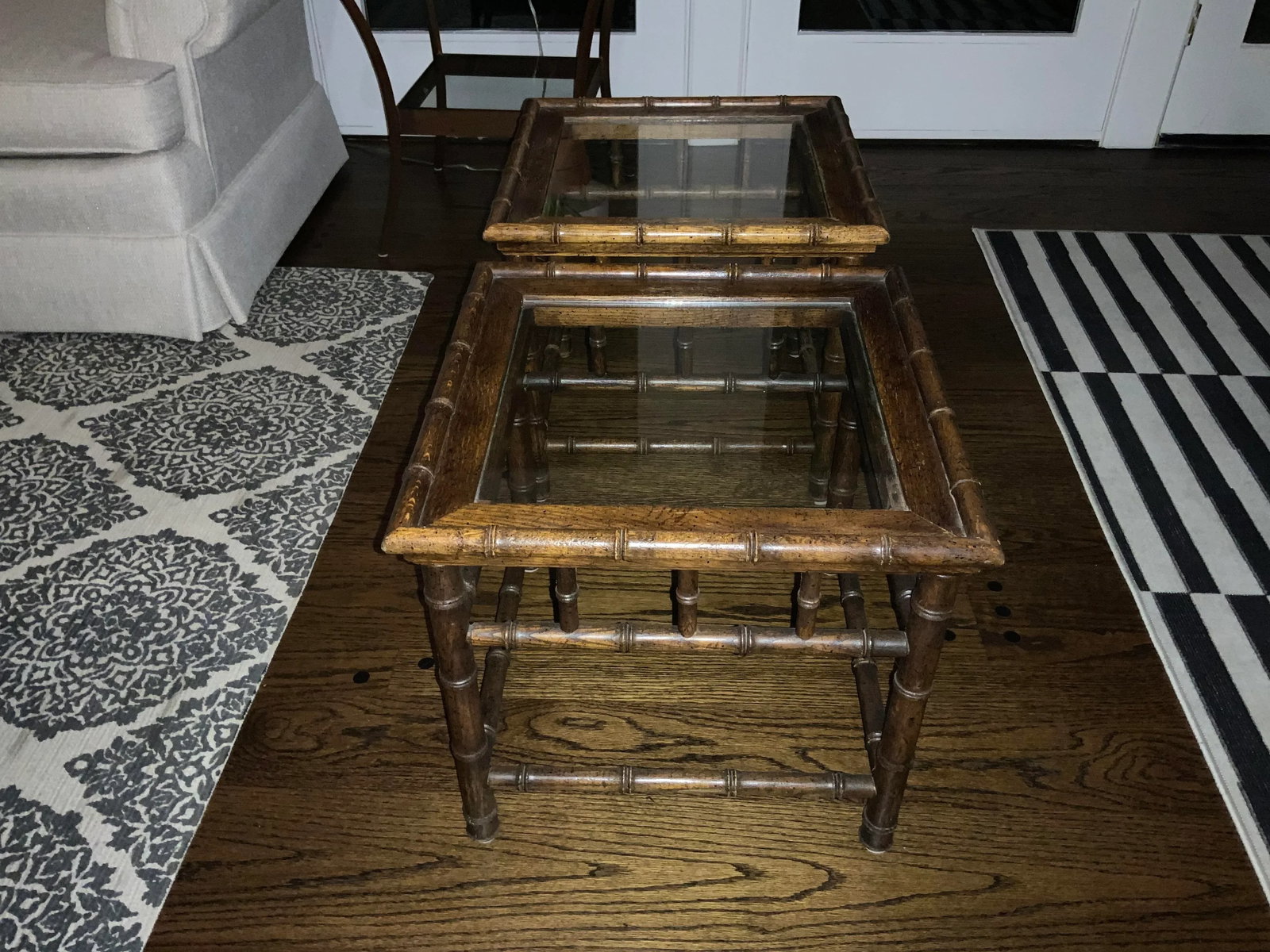 1970s Faux Bamboo Wood and Glass End Tables - a Pair - 2