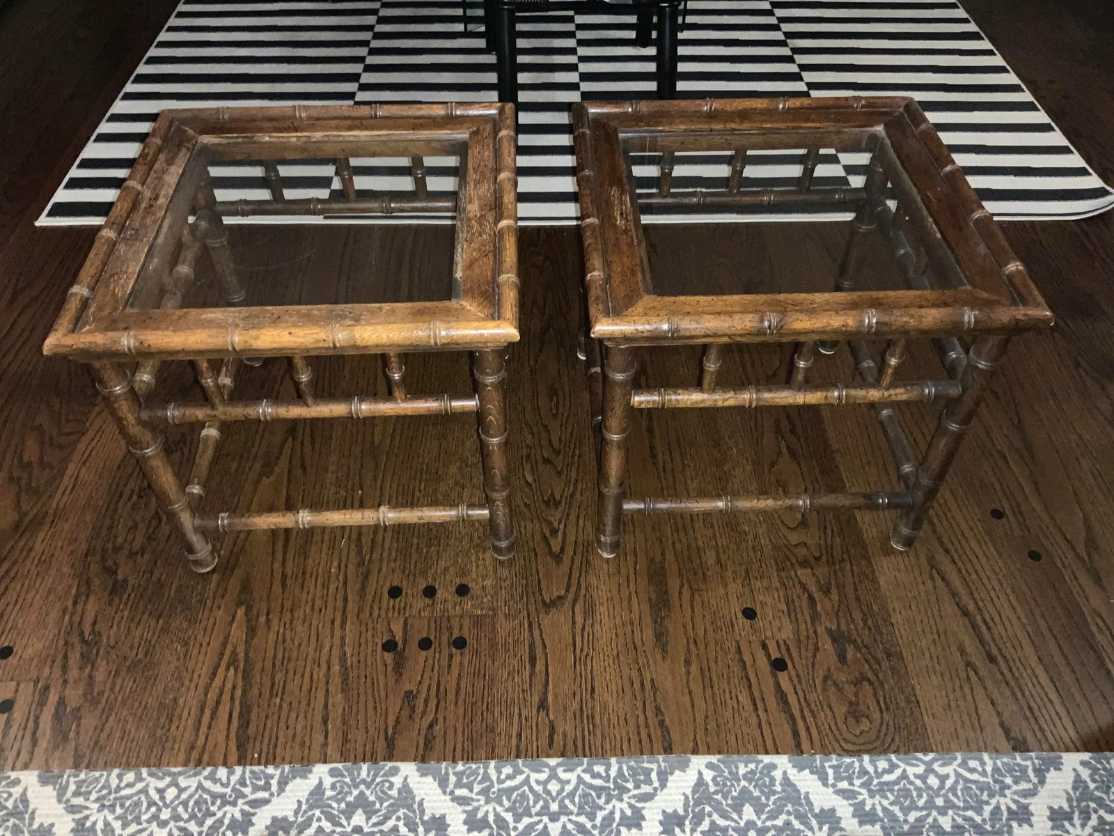 1970s Faux Bamboo Wood and Glass End Tables - a Pair - 3