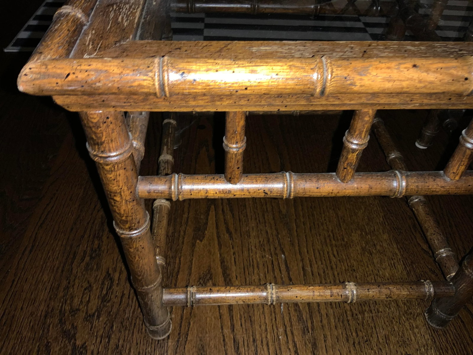 1970s Faux Bamboo Wood and Glass End Tables - a Pair - 4