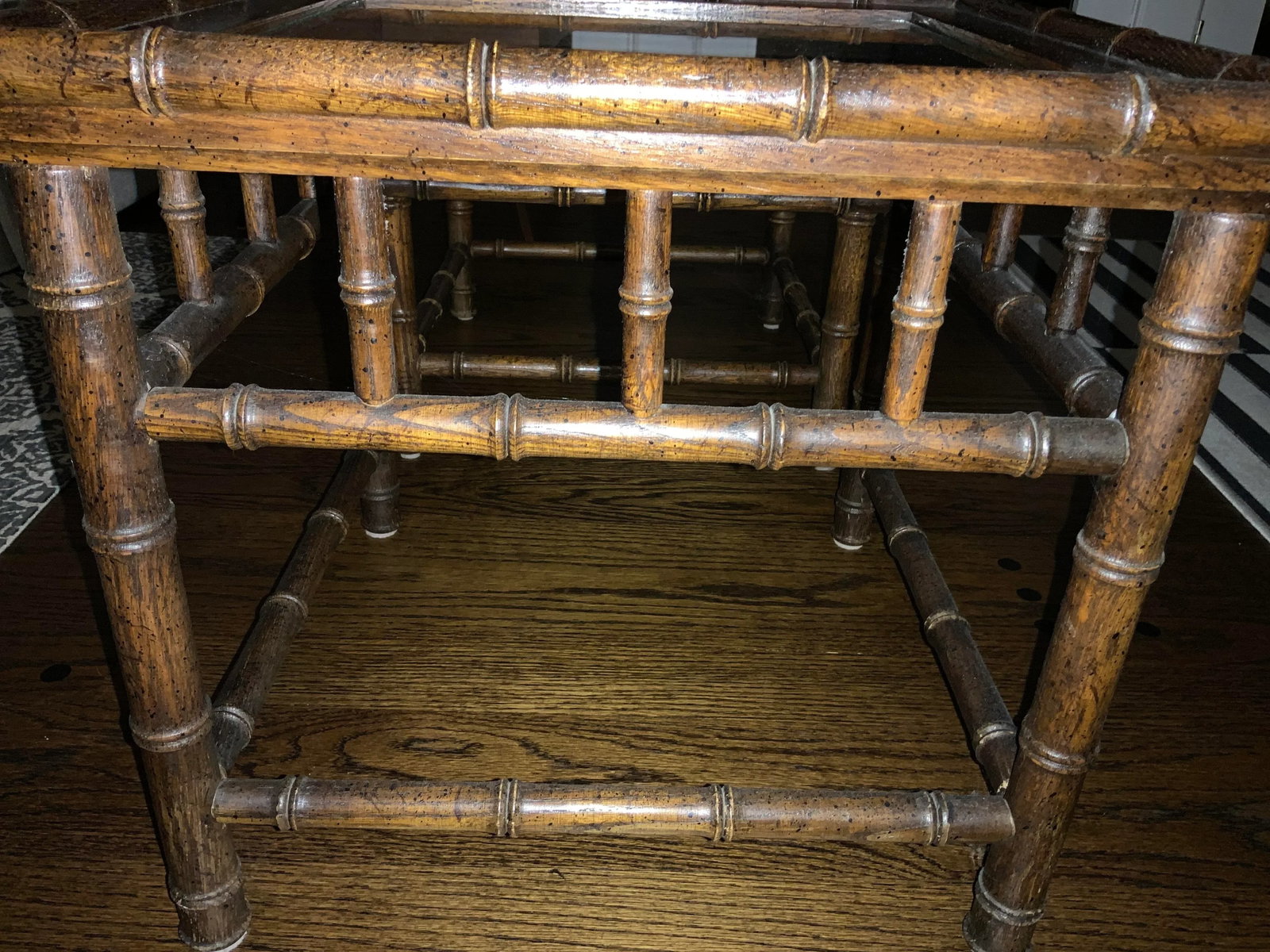 1970s Faux Bamboo Wood and Glass End Tables - a Pair - 7
