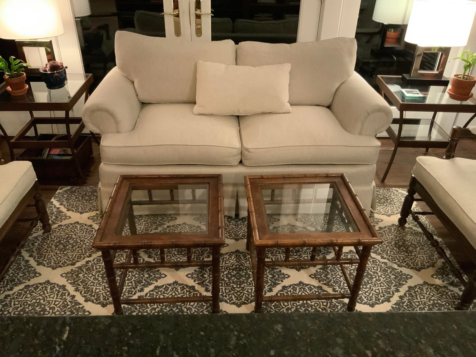 1970s Faux Bamboo Wood and Glass End Tables - a Pair - 9