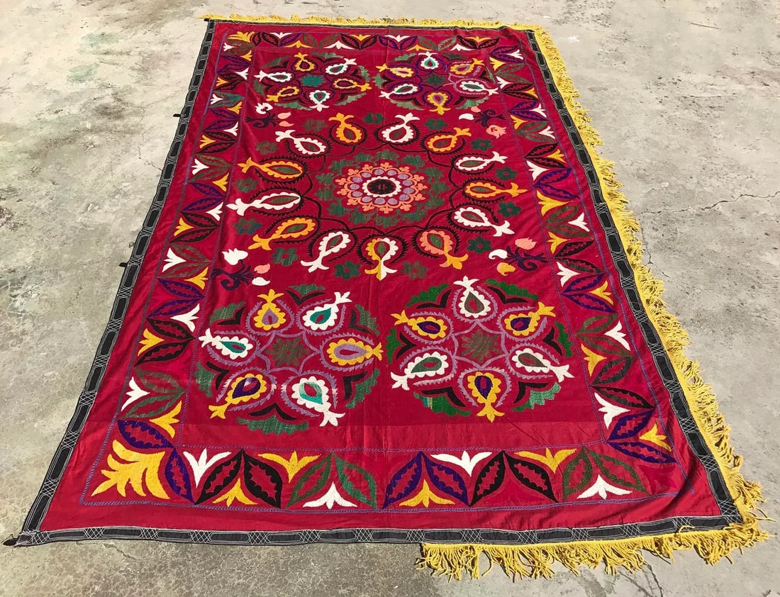 Handmade Red & Yellow Suzani Bedspread - 2