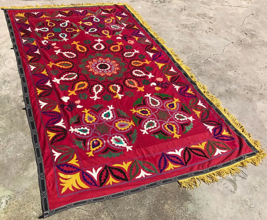 Handmade Red & Yellow Suzani Bedspread - 3