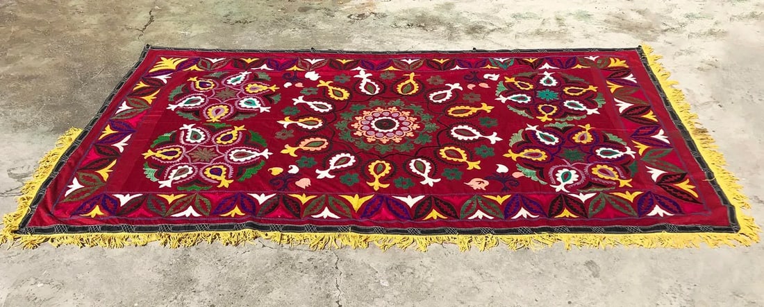 Handmade Red & Yellow Suzani Bedspread - 4