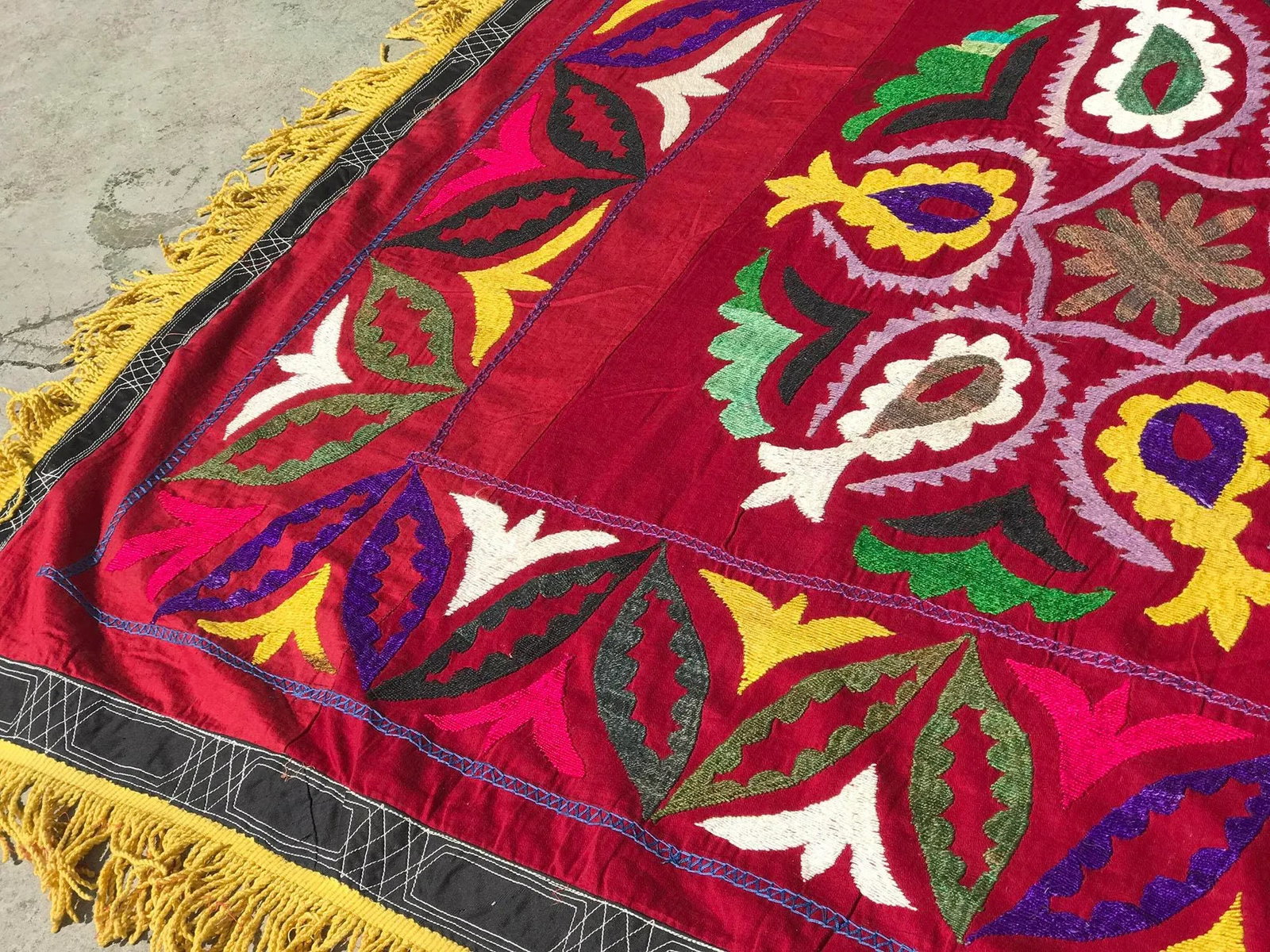 Handmade Red & Yellow Suzani Bedspread - 5